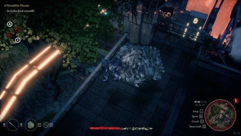 The player, in full disguise as a technomagi, stealthily backstabs one.