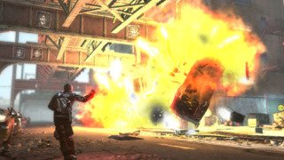 The Megawatt Hammer striking a car.