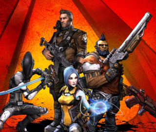 The four main protagonists (clockwise from top): Axton, Salvador, Maya, and Zer0.