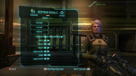 The game's character customization screen.